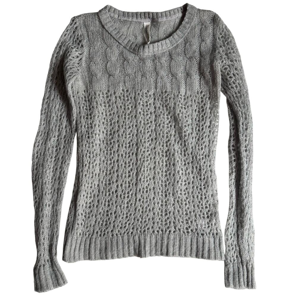 2013 Aeropostale Women’s S Gray Cable Knit Open Weave Sweater Fitted Long Sleeve